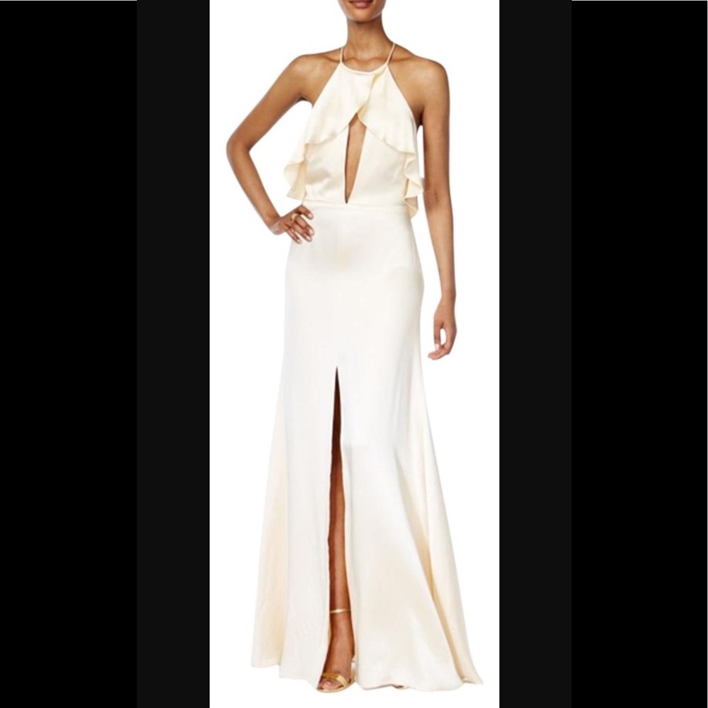 Jill Stuart halter ruffles satin gown